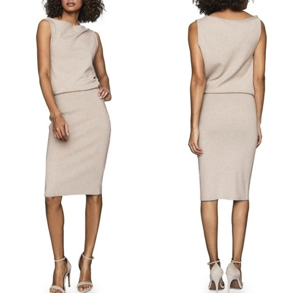 Reiss Claudine Draped stretch-jersey bodycon dress Size Small in Neutral - Picture 2 of 10